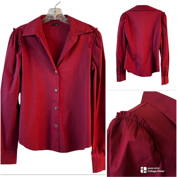 Theory red Deana button down top - Picture 2 of 9